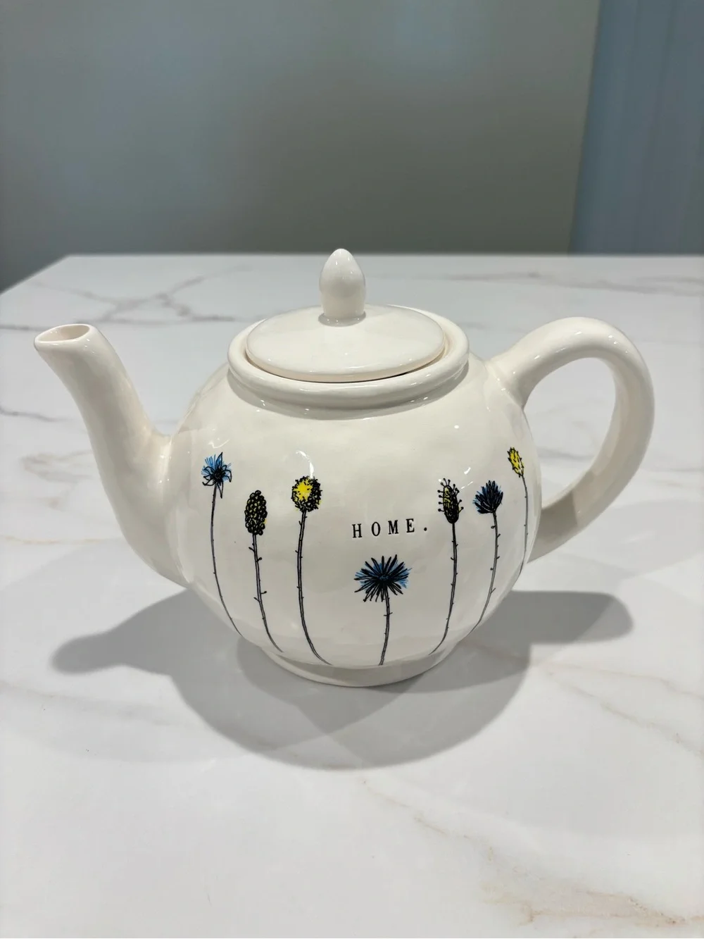 Rae Dunn HOME Teapot Magenta M Stamp White Black Vintage Rare HTF Excellent